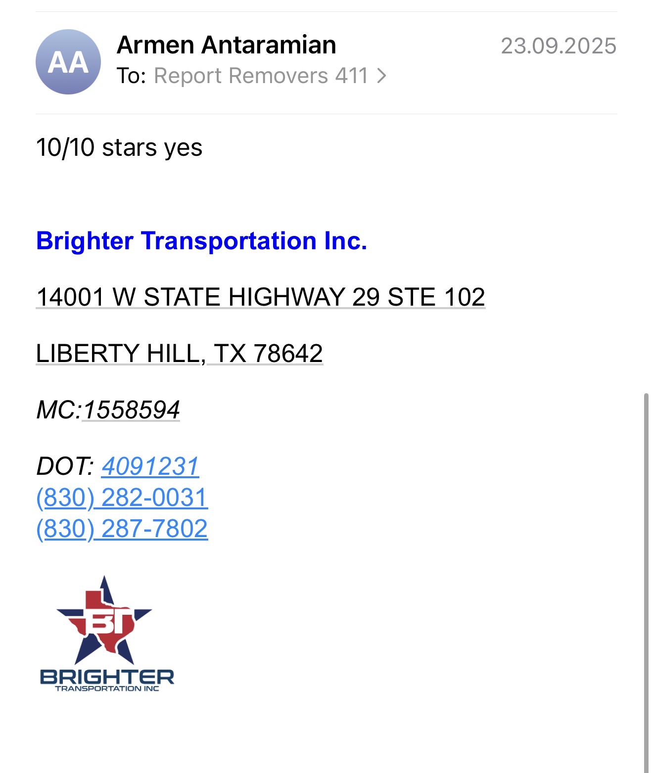 Uncle Shugar's Inc client review after Freight Guard report removal